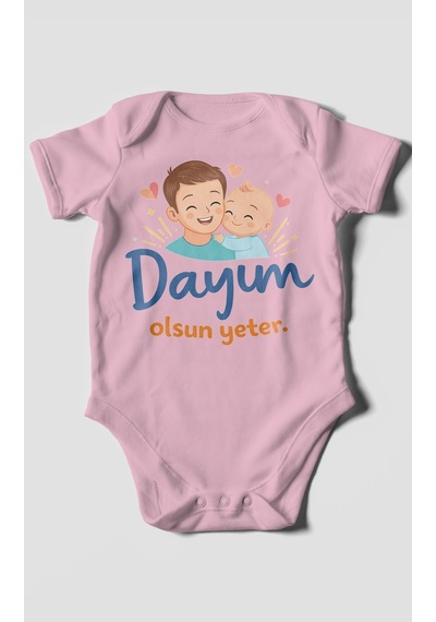 Morivokids Dayım Olsun Yeter Kısa Kollu Bebek Body %100 Pamuk Koyu Pembe