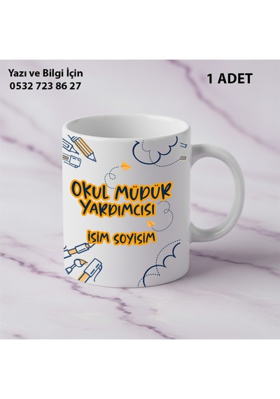Okul Müdür Yardımcısı Öğretmenler Günü İçin Kişiye Özel İsim Baskılı Kupa Bardak Öğretmene Hediyelik Beyaz