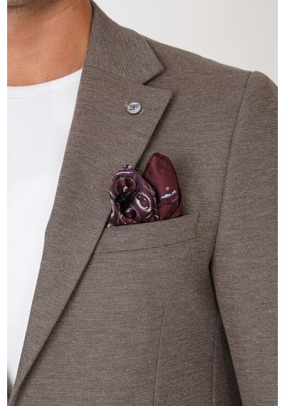 Slim Fit Torba Cepli Esnek Yünlü Vizon Ceket C 745