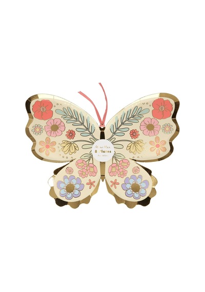 Meri Meri - Floral Butterfly Plates - Çiçekli Kelebek Tabak - 8'li