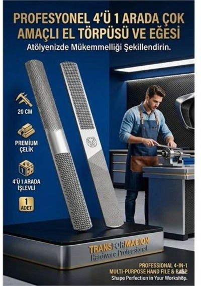 Mey İthalat 4'ü 1 Arada Profesyonel El Törpüsü Eğe Seti - Ahşap Metal Raspası Düz Yarım Yuvarlak 723175