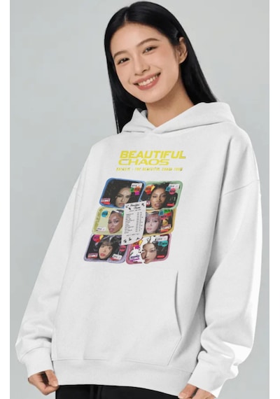Sevbano Katseye Beautiful Chaos Kpop Müzik Grubu Ön Baskılı Unisex Oversi beyaz