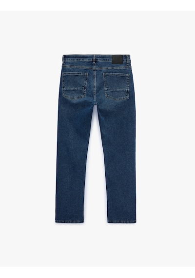 Koton Normal Bel Pamuklu Cepli Straight Fit Jean Pantolon - Mark Jean Orta İndigo 6sam40362nd