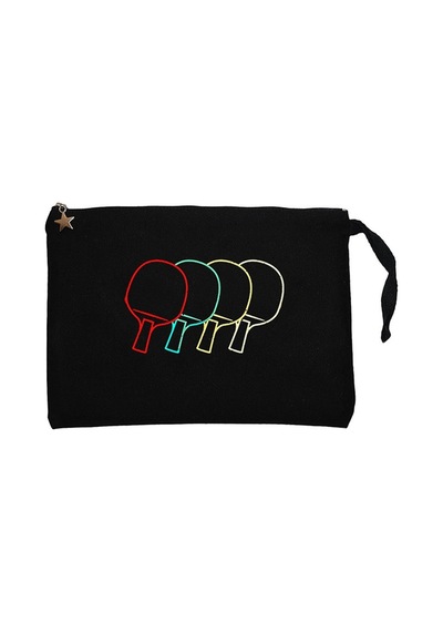 Ping Pong Table Tennis Rackets Siyah Clutch Cüzdan / El Çantası Siyah