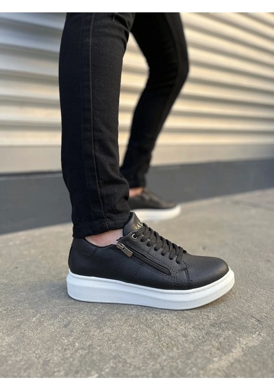 Jy155 Warrior Bağcıklı Ve Fermuarlı Cilt Erkek Günlük Sneaker Ayakkabı Cbt - Siyah Siyah