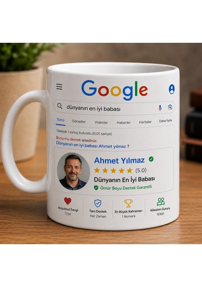 Dünyanın En İyi Babası Google Temalı Kupa Bardak Kişiye Özel Fotoğraflı Beyaz Seramik Kupa 330 Ml Açık Beyaz