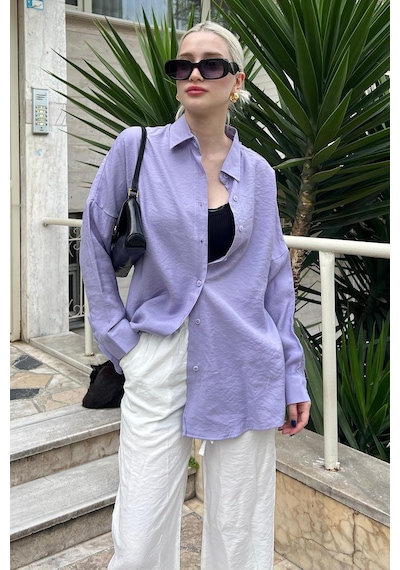 Madmext Lila Uzun Kollu Oversize Gömlek Mg2003-lila Lila