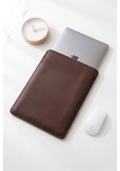 Minimalist 13 İnç Laptop Kılıfı, Vegan Deri, Su İtici Özellikli, Bilgisayar Notebook Laptop Çantası Acı Kahve, 13 İnç