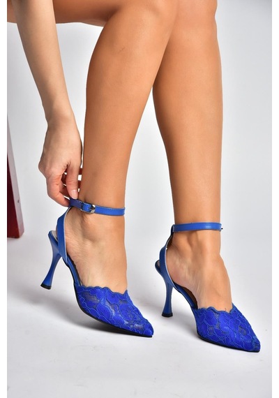 Fox Shoes Y752044206 Saks Mavi Dantelli İnce Topuklu Kadın Ayakkabı