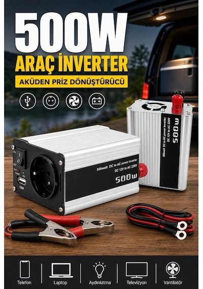 500w 12v Dc 220v Ac İnverter Usb Çıkışlı Fanlı Akü Güç Dönüştürücü Araç Kullanımı