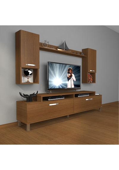 Decoraktiv Ekoflex 5da Mdf Krom Ayaklı Tv Ünitesi Tv Sehpası Ceviz