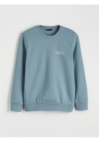 Lcwaıkıkı Classic Mavi Bisiklet Yaka Baskılı Erkek Kalın Sweatshirt
