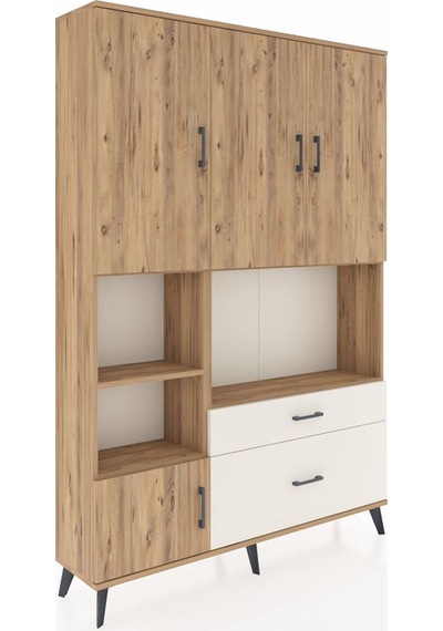 Arges Dolap 7 Raflı 2 Çekmeceli 5 Kapaklı 132x30x195 Çam-çam/... Çam