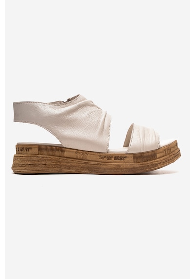 Luvishoes Lunas Krem Hakiki Deri Yandan Fermuarlı Kadın Sandalet Krem