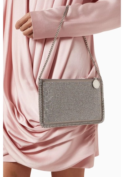 Stella Mccartney Hotfix Taşlı Vegan Falabella Pochette, Zincir Detaylı Omuz Çantası Gümüş