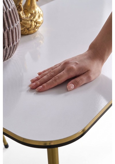 Bezos Gold Metal Düz Ayak 4'lü Sehpa Beyaz Ob