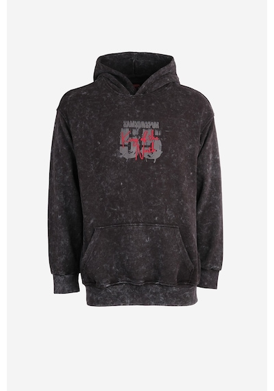Sırt Detaylı 55 Baskılı Oversize Kapüşonlu Sweat Füme