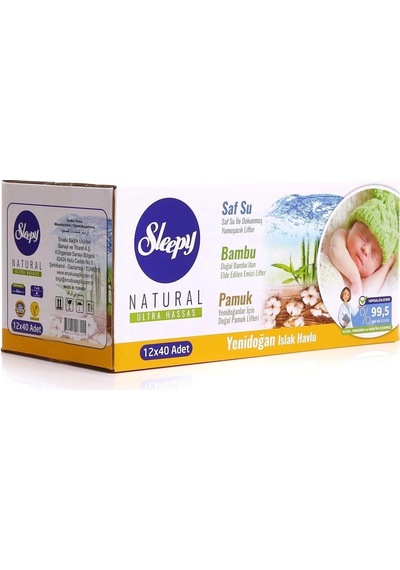 Mey İthalat Natural Yenidoğan Islak Mendil 12x40 480 Yaprak