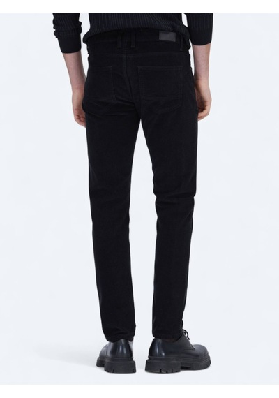 Kip Siyah Fitilli Dokuma Slim Fit Kadife Casual Pamuk Karışımlı Pantolon