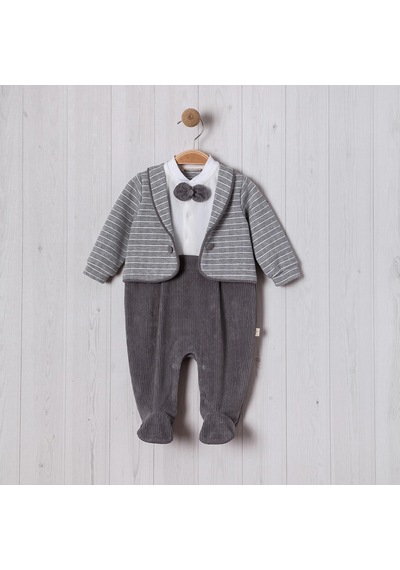Lamato Baby Sahte Ceketli Balıksırtı Bebe Erkek Tulum Gri