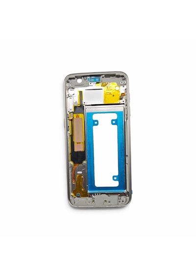 G935 Orta Kasa Galaxy S7 Edge Uyumlu Beyaz Renk Orta Kasa Çerçeve + Ses Açma On Off Tuş Plastik Kamera Camı Gümüş