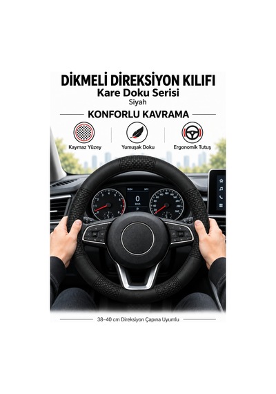 Trobus Ford Transit Connect 2024 Ve Sonrası Uyumlu Dikmeli Direksiyon Kılıfı Kare Doku Siyah