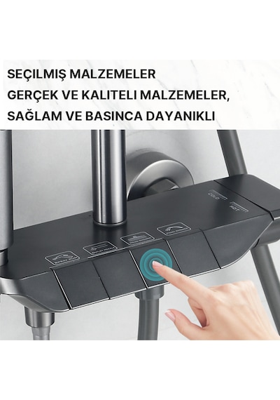 Piano 5 Fonksiyonlu Kendinden Banyo Bataryalı Dijital Akıllı Robot Duş Seti Tepe Duş Seti Gri