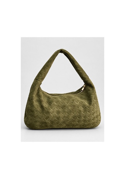 Nura Collection Haki Kadın Hakiki Süet Örgü Dokulu Shopper Omuz Çantası Haki - 936381748 Haki