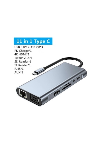 Comse Apple Uyumlu MacBook Type C Hub Pd Şarj Hdmı Sd Network Vga 11 Girişli