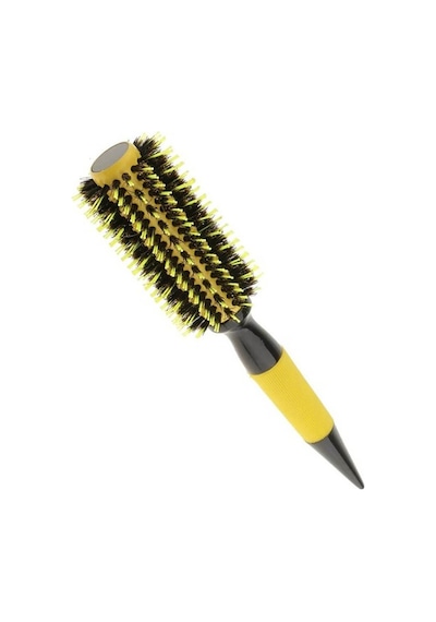 Koodmax Ahşap Saplı Naylon Kıl Saç Şekillendirici Fön Fırçası - Saç Düzleştirici Tarak 4.5cm - Sarı - Siyah