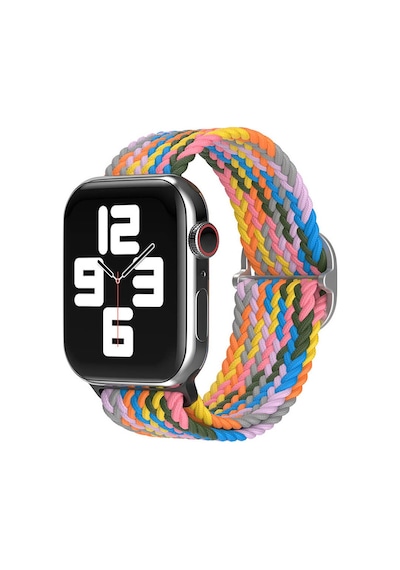 Wozlo Apple Uyumlu  Watch 1 2 3 4 5 6 7 8 Se Ultra Solo Loop Örgü Tokalı Kordon 42/44/45/49mm- Gökkuşağı1
