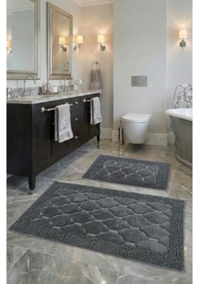 Tr Pamukkent Süper Emici 2'li Pamuk Ultra Lüks Banyo Paspası Seti Antrasit 60x100 Cm Ve 50x60 Cm Diğer