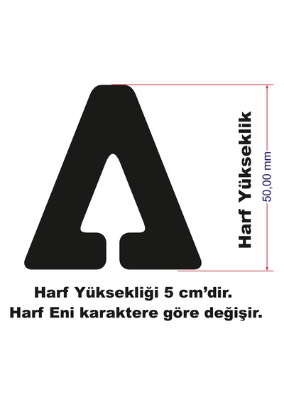 Stencil Harf Boyama Şablonu X071 Harf Yüksekliği 5 Cm