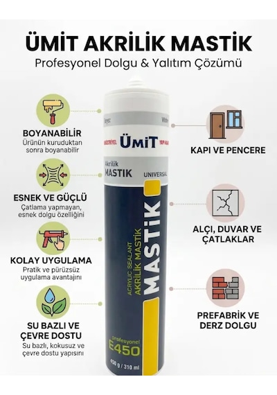 Boyanabilir Beyaz Akrilik Mastik 450 Gr Kapı Pencere Ve Duvar Dolgu Malzemesi