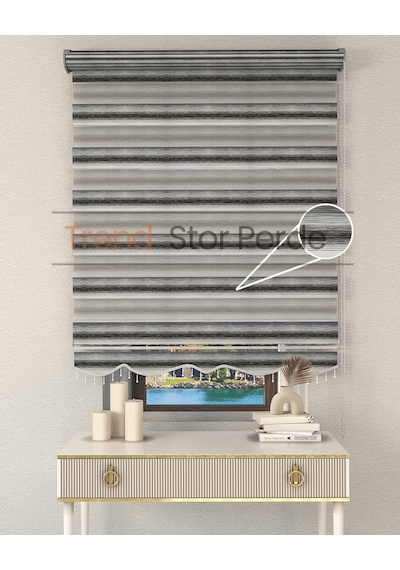 Siyah Yeşil Geçişli Boncuklu Zebra Stor Güneşlik Perde Opak Siyah-yeşil