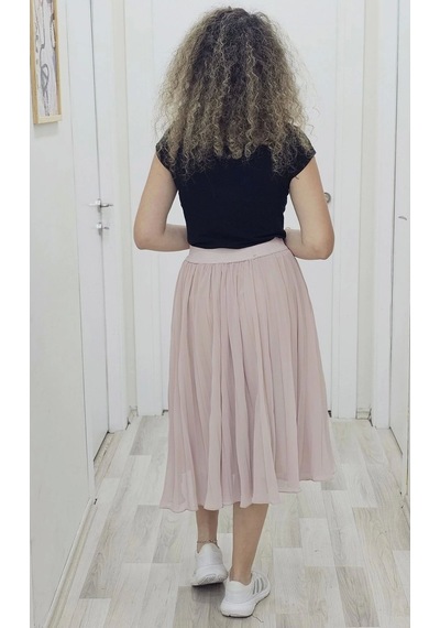 Lodmela Beli Lastikli Pliseli Etek 6018-pudra Pudra