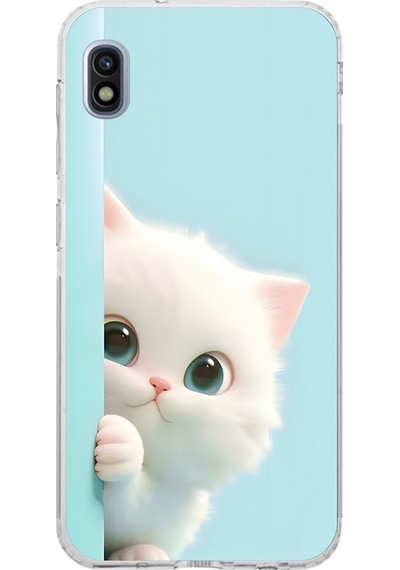 Samsung Galaxy A10 Uyumlu Şeffaf Kılıf 2 Peluş Kedi Tasarımlı