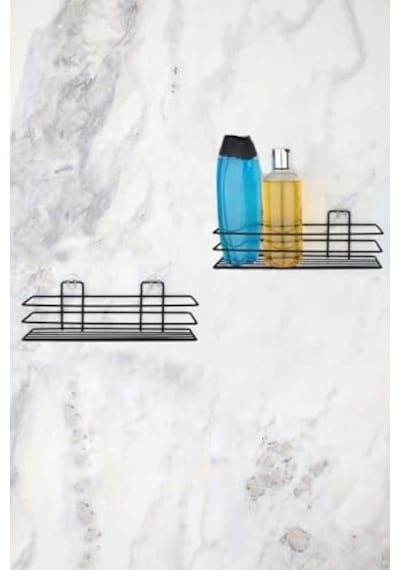 Banyo Düzenleyici Banyo Rafı Sabunluk 2 Li Set Yapışkanlı Duş Rafı Organizer - Mat Siyah Diğer