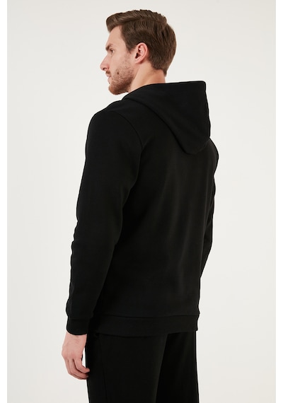 Buratti Kanguru Cepli Fermuarlı Kapüşon Yaka Slim Fit Erkek Sweat 575707 Siyah-Kırmızı
