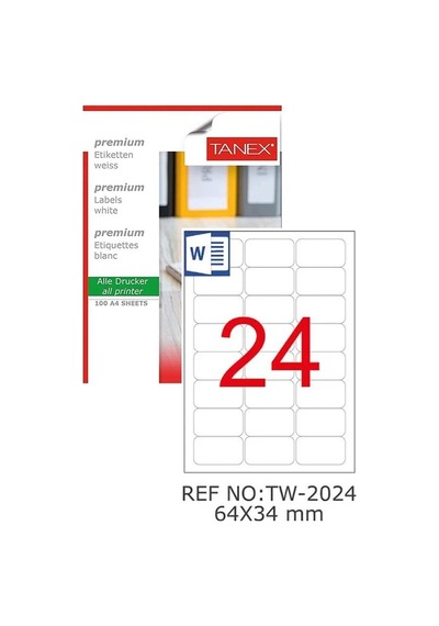 Bilgisayar Etiketi Tw-2024 64x34 Mm 100 Lü Lazer Etiket 1 Paket Tanex Davetiye Kargo Koli Kutu Etiketi