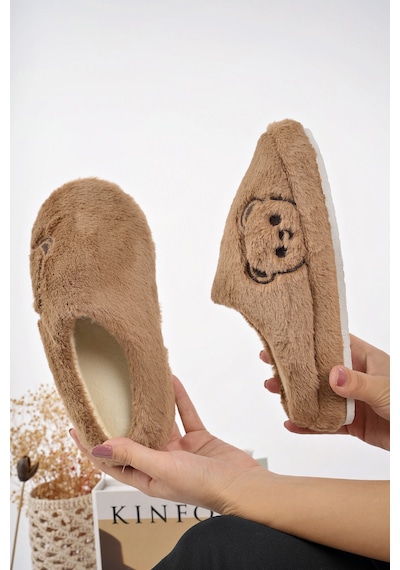 Kışlık Peluş Ayıcık Desenli Sessiz Ortopedik Taban Çeyiz Misafir Ev Terliği Set Taba Kışlık Peluş Ayıcık Desenli Sessiz Ortopedik Taban Çeyiz Misafir Ev Terliği Set Taba