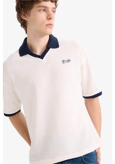 Defacto Dokulu Boxy Fit Polo Tişört F8352ax26sper105 Ekru-er105