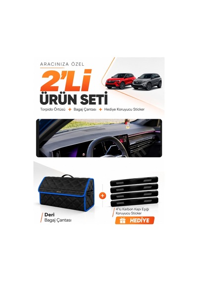 E-biz Renault Austral 2023-2026 Uyumlu Torpido Örtüsü + Deri Bagaj Çantası - Siyah-mavi - Re052