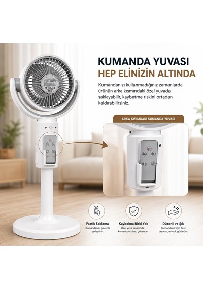 Şarjlı Ayaklı Vantilatör, 5 Hız Kademeli, Uzaktan Kumandalı, Type-c Şarj, Sessiz Brushless Motor, 120 Salınım