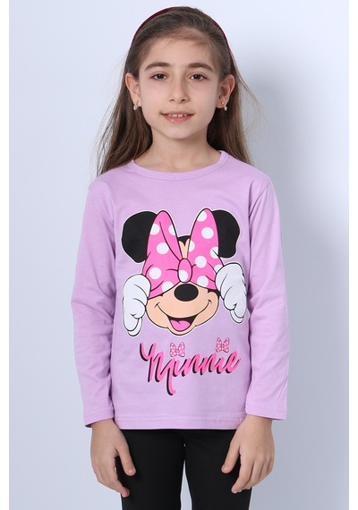 Hçm Kız Çocuk Uzun Kollu Tshirt 4 Mevsim Baskılı Bisiklet Yaka C43 Lila
