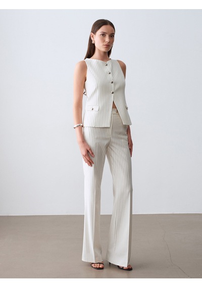 Dilvin 72696 Orta Bel Geniş Paça Pantolon-ekru