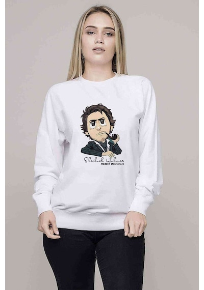 Sherlock Fun Baskılı Beyaz Kadın Sweatshirt