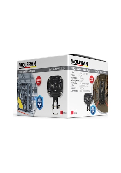 Wolfram Kırmızı Led Redzone Kare Forklift Güvenlik Lambası 9w 10-110v