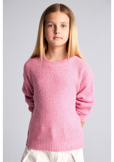 Defacto Bisiklet Yaka Fitilli Triko Basic Kazak Kız Çocuk H7361a826wnpn82 Pembe-pn82