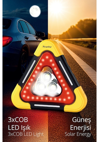 11320 Güneş Enerjili Reflektör / Tripod İkaz Üçgeni / Led / Sabitleme Ve Tutma Kolu / Usb Şarj